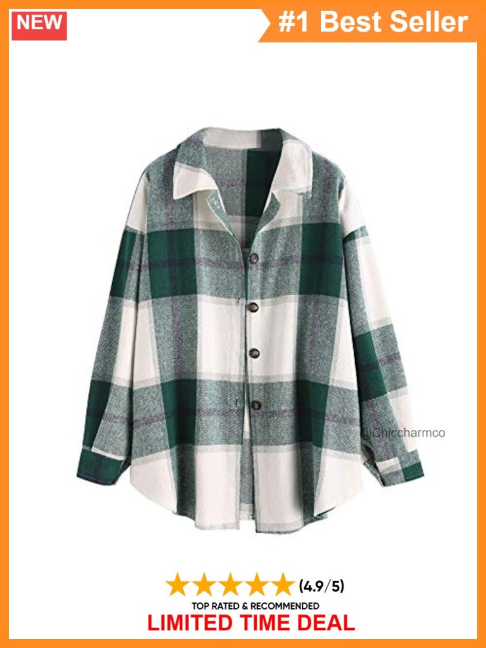 Plaid Button Down Shacket Oversized Flannel Shirt with Pocket